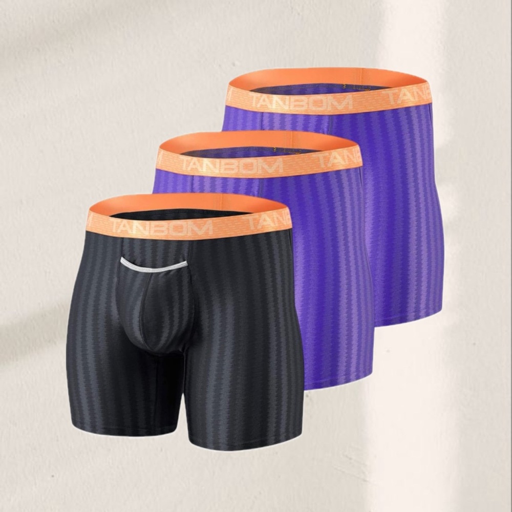 3-Pack Mens Ice Silk Big and Tall Boxer Briefs Long Leg Tagless Underwear